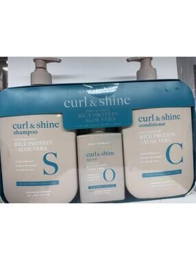 Curl & Shine Hair Care Set Rice Protein - Aloe Vera - Shampoo, Conditioner, Oil